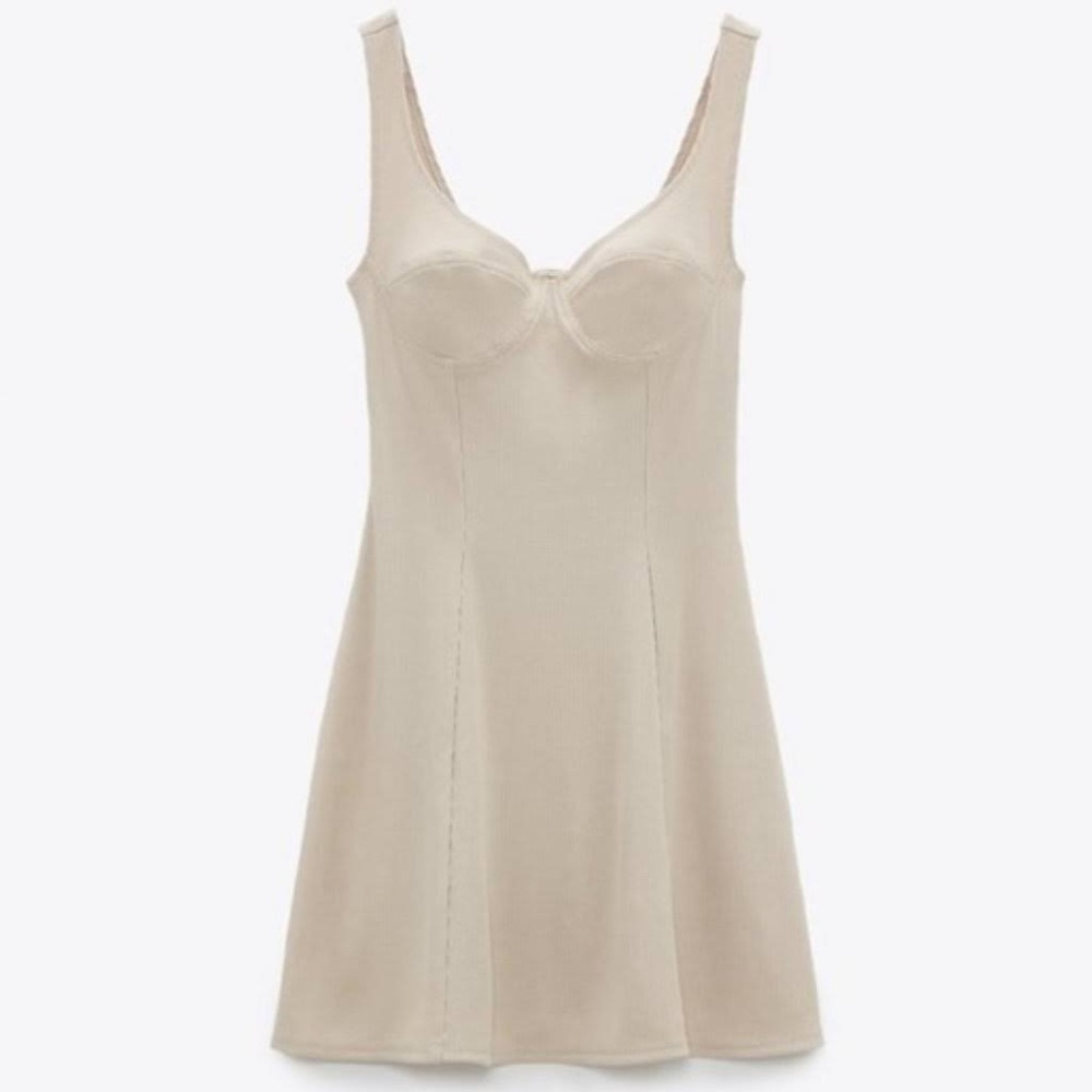 Zara Tan Ribbed Knit Dress Sz M NWOT